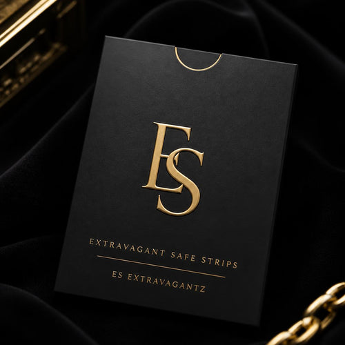 Extravagant Safe Strips matte-black packaging with gold ES monogram